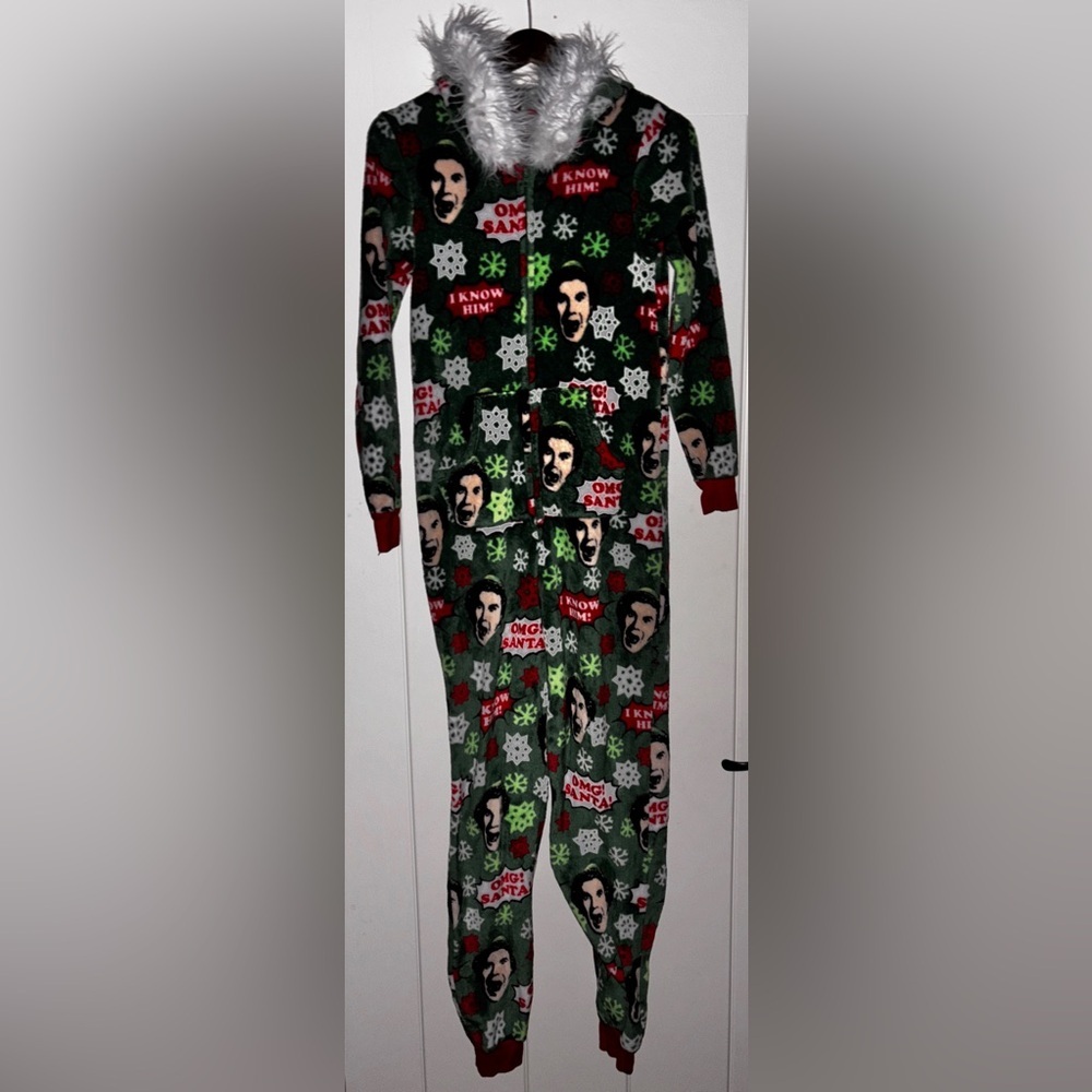 Disney‎ OMG Christmas Santa Elf Women XS Holiday Faux Fur Union Suit Sleepwear